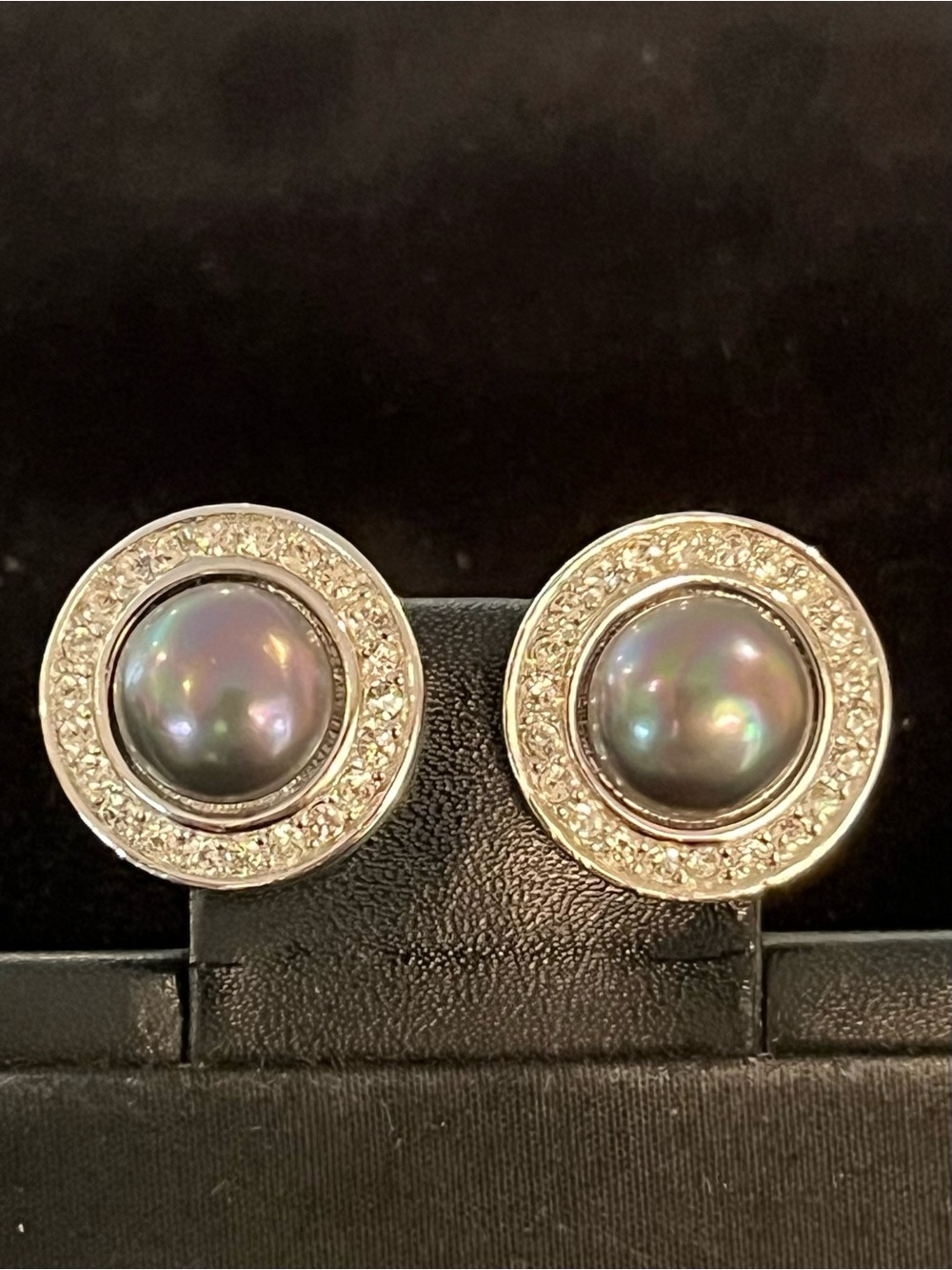 Christian Dior vintage grey pearl and crystal clip-on earrings